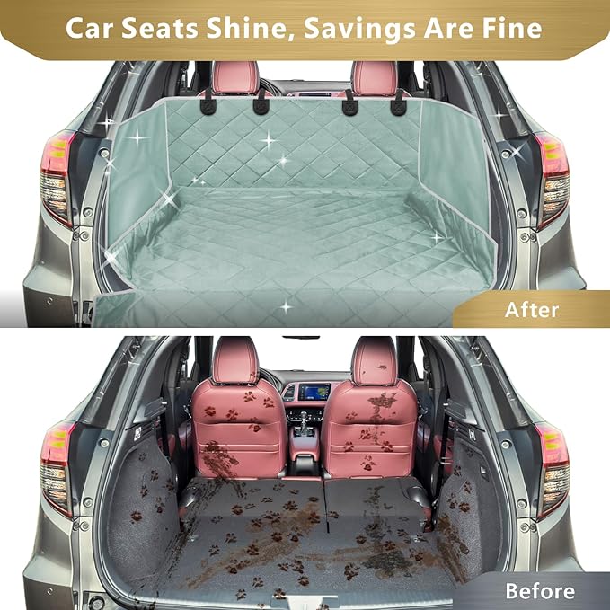 F-color SUV Cargo Liner for Dogs - Waterproof Pet Cargo Liner with Side Flaps, Comfort Dog Cargo Cover with Bumper Flap, Scrachproof Non-Slip Large Size Universal Fit SUVs Sedans Trunks Vans, Grey