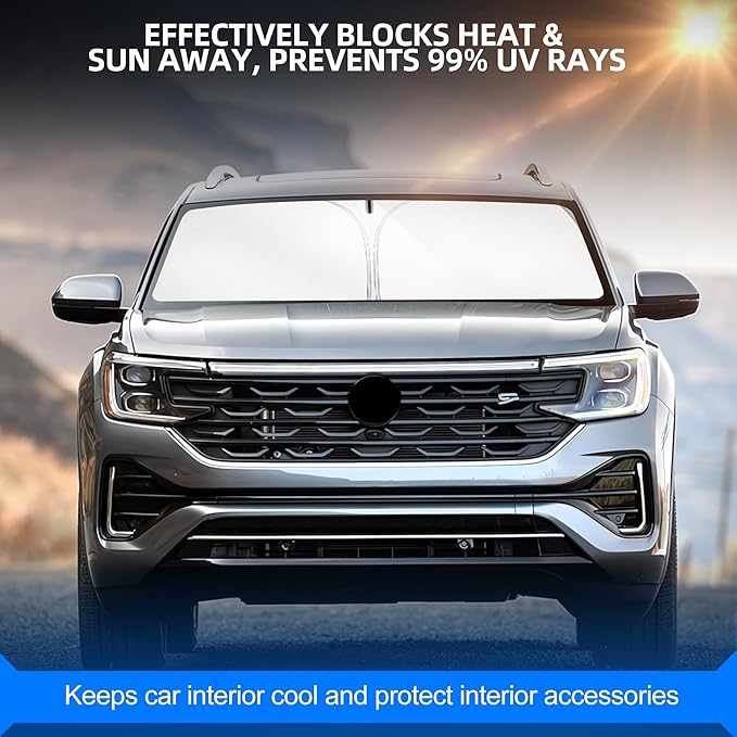 Windshield Sun Shade for Volkswagen VW Atlas 2018-2025 Foldable Sunshade Custom Fit Front Window Car Interior Accessories Protector Blocks UV Rays