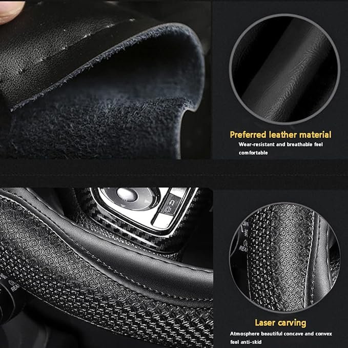 Leather Car Steering Wheel Cover 15 inch Universal Fit Microfiber Steering Wheel Cover Anti-Slip, Soft, Breathable, Full Surround Car Wheel Cover