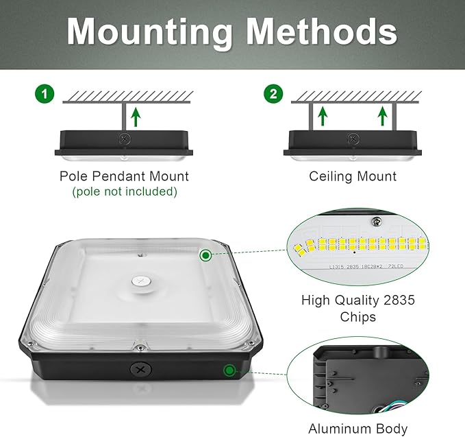 80W/60W/40W Power Selectable LED Canopy Garage Light with 3CCT (3500K/4000K/5000K), LED Parking Garage Lights 90-277V IP65 Commercial Residential Lights DLC (40W/ 60W/80W Power Selectable -1 Pack)