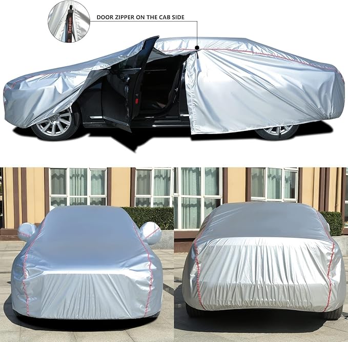 Tecoom Car Covers for Automobiles Door Zipper/Lock Universal Fit Sedan Toyota Camry, Honda Accord, Chevy Malibu, Kia Optima, Hyundai Sonata Nissan Altima Volkswagen Passat Ford Fusion Buick Regal