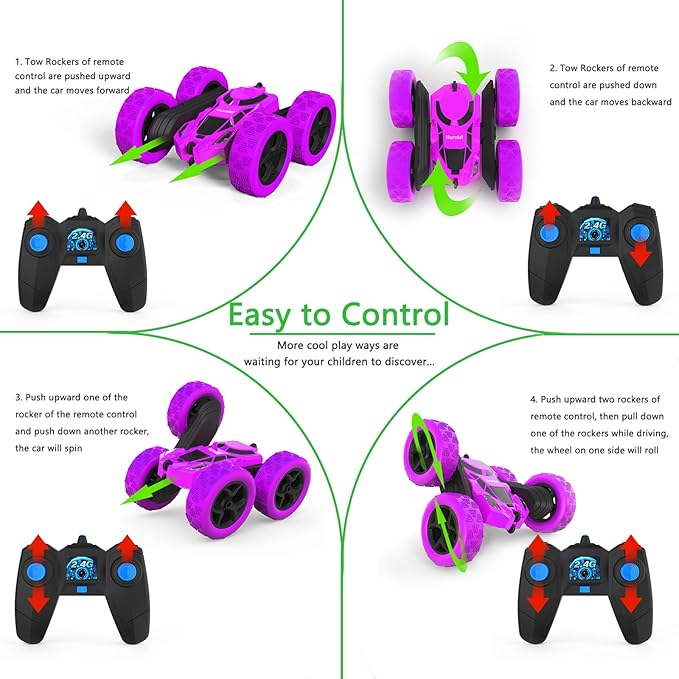 Remote Control Car for Girls, Stunt Rc Car, Princess Toys for Girl 6 7 8 9, Electir Toy, Double-Sided 360° Rotating 4WD Rc Drift Truck for Birthday Gift (Purple)