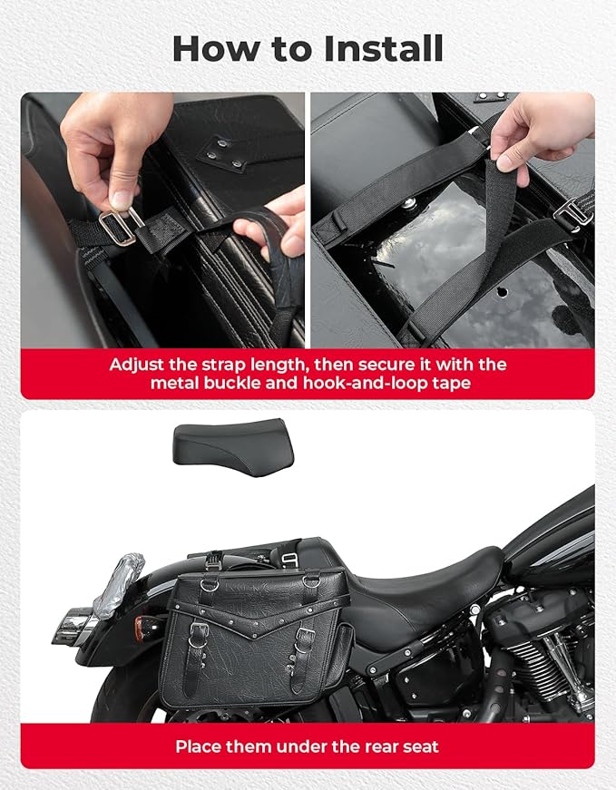 KEMIMOTO Motorcycle Saddlebags Heavy Duty 30L PU Leather Luggage Throw Over Saddle Bags Large Capacity Compatible with Sportster Softail Dyna Road King V-star Shadow