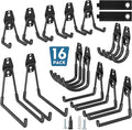BONTEC Heavy Duty Garage Hooks, Anti-Slip Coated Black Steel with Strong Load Capacity, Multi-Sized U and J Hooks, Easy Wall Mount for Garage, Garden, Workshop (Black, 16 Pack)