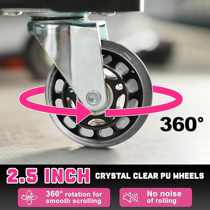 Rolling Mechanic Shop Stool with Wheels, Garage Mechanics Stool with 2 Layer Repair Tools Tray, Padded 360° Swivel Automotive Roller Creeper Seat Shop Chair, Heavy Duty, 330 LBS Capacity, Pink