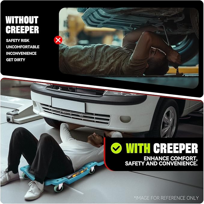 Auto Dynasty 40 Inches Mechanic Creeper, Automotive Garage Repair Low Profile Under Car Rolling Creeper with Padded Headrest, Plastic, Sky Blue