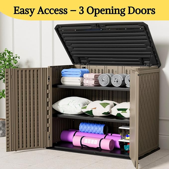 ZZM 4x2.5 FT Outdoor Storage Shed, Resin Waterproof Storage Cabinet for Garden Tools with Lockable Lid,Latch (Coffee)