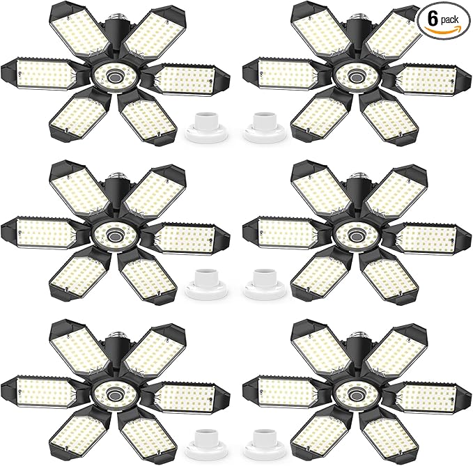 6 Pack 220W Garage Light Ceiling Led Deformable LED Shop Lights for Workshop E26 E27 Screw in Garage