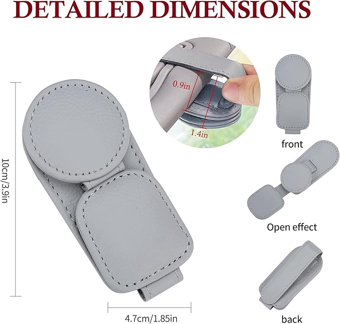 KIWEN 2 Pack Sunglasses Holder for Car Visor, Magnetic Leather Sunglass Eyeglass Hanger Clip for Car Sun Visor Accessories (2, Gray)