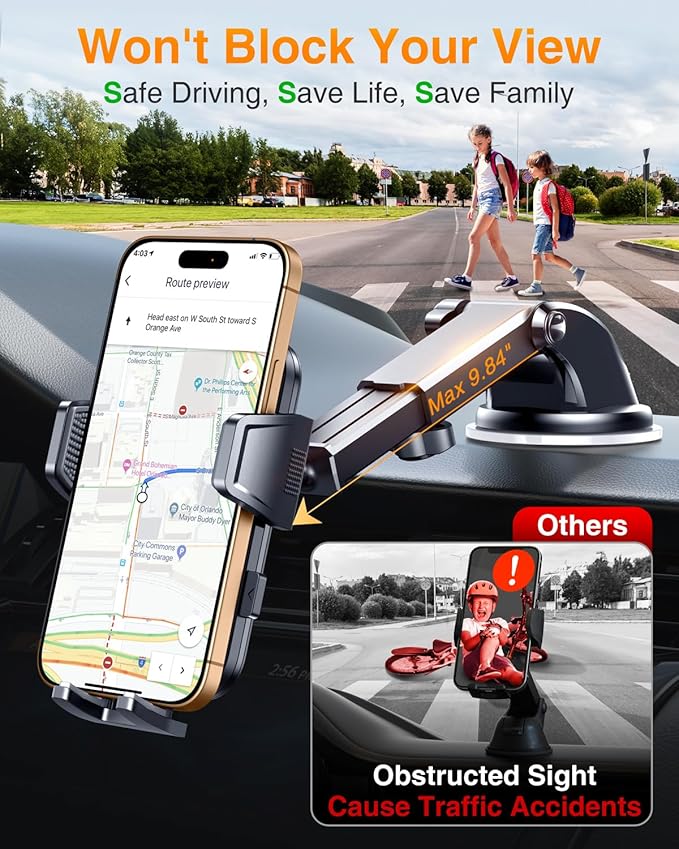 VANMASS True Upgrade [Top Military-Grade] Phone Holders for Your Car [Strongest Suction & Clip] Cell Phone Mount Dashboard Windshield Vent Stand Cradle for iPhone 16 Pro Max 15 14 13 Android, Blue
