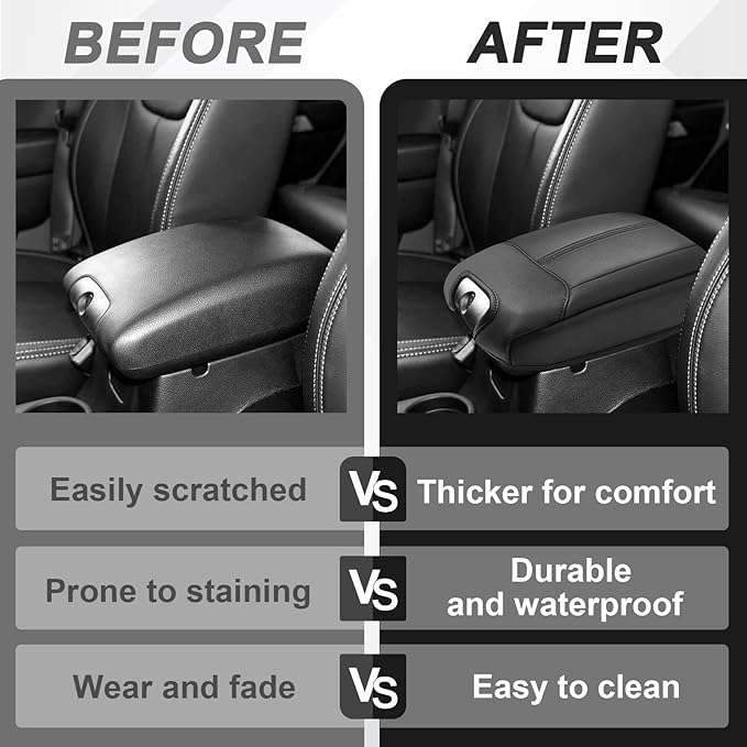 Muslogy Center Console Armrest Cover Compatible with Jeep Wrangler JK JKU 2011-2017 Comfort Armrest Pad Arm Rest Cushion Vegan Leather Protector Black Regular Thick