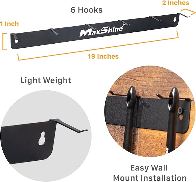 Maxshine Universal Detailing Brush Hanger - 6 Organizer Hooks, Lightweight Wall-Mounted Design for Auto Detailing Supplies, Ideal for Garage & Mobile Use (No Logo, 1, Count)