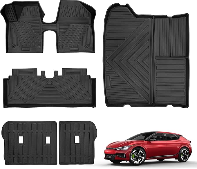 Car Floor Mats Compatible with Kia Ev6 2022 2023 2024 2025 All-Weather Guard Cargo Trunk Liners Rear Backrest Mats TPE for Ev6 Accessories (8pcs)