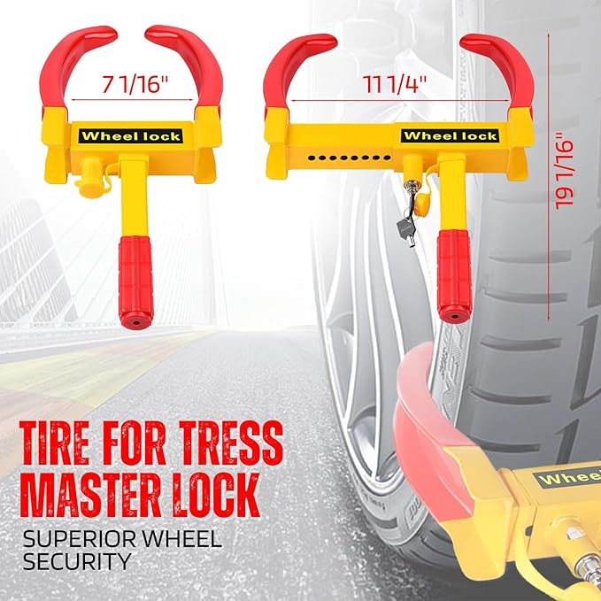Flexzion Trailer Wheel Lock Anti Theft Wheel Clamp Lock - Heavy Duty Adjustable Tire Boot Lock for Trailer with Keys, Red & Yellow Universal Wheel Clamp for Cars, Golf Carts, Boats, Scooters