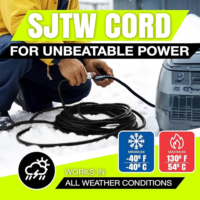 100ft Outdoor/Indoor Extension Cord 10/3 Gauge Ultra Heavy Duty 3 Prong SJTW, Waterproof, Flexible Cold-Resistant Long Power Cord,15A 125V 1875W, Black by LifeSupplyUSA