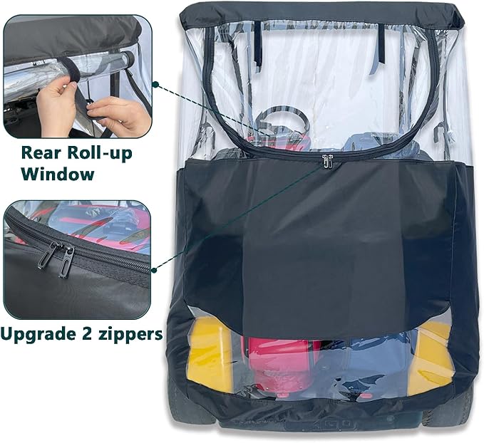 Golf Cart Enclosure Fit for EZGO TXT EZGO RXV 2 Passenger 2-Person Seaters Waterproof Transparent Driving Rain Enclosure Cover 4-Sided Clear Window Roll-up Zipper Door Black