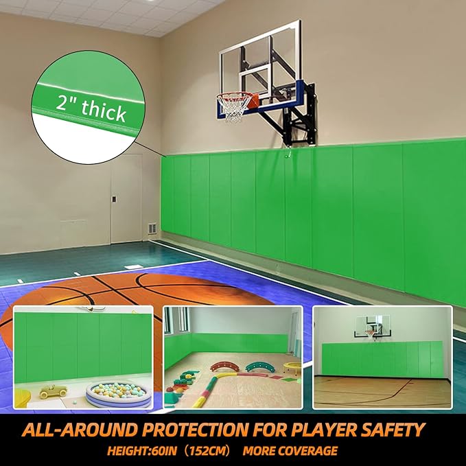 PROGOAL 2"/4" Thick Foam Protection Wall Pad，Gym Basketball-Court Protectors，Durable Waterproof Padding for Wall-Mounted Basketball Hoops(60" L x 20" W)…