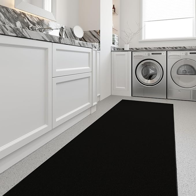 Ottomanson Hallway Runner Rug 2'7" x 12' Non Slip Solid Area Rugs Easy to Clean Laundry Rug Runner Durable & Pet Friendly Floor Carpet Runners for Hallways Entryway Living Room Kitchen, Black