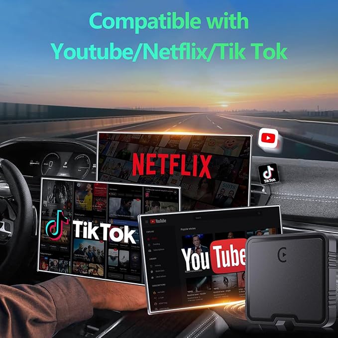 Wireless Carplay Adapter with Netflix YouTube TF Card Plug & Play, Wireless AI Box Car Play Adapter & Android Auto Dongle Easy to Setup, Fits for OEM Wired CarPlay Cars