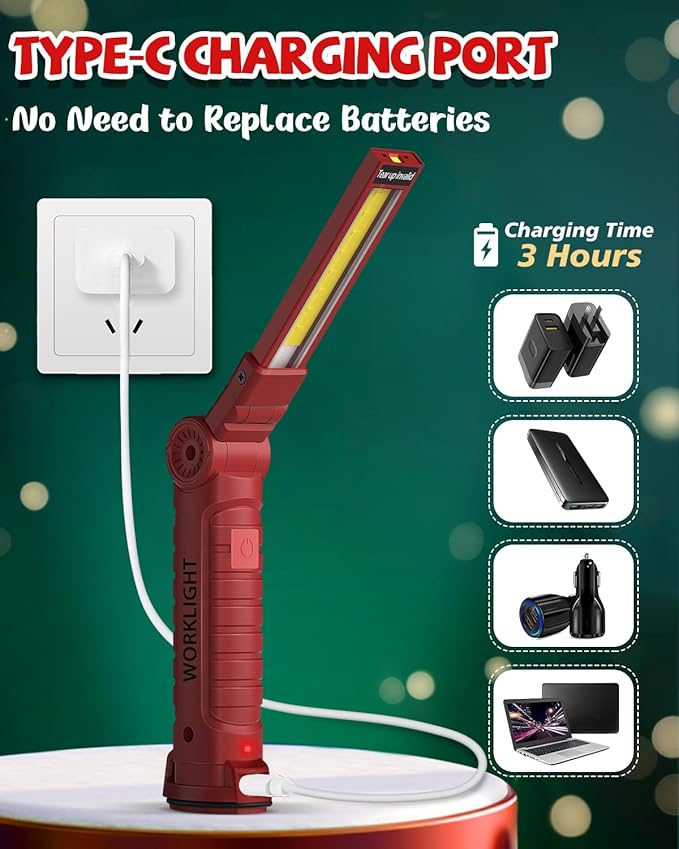 Coquimbo Tool Gifts for Men Dad, Rechargeable Flashlight LED Work Lights Grill Light with Magnetic Base 5 Modes 360° Rotate Mens Dad Husband Him Gifts (4 Pack Red)