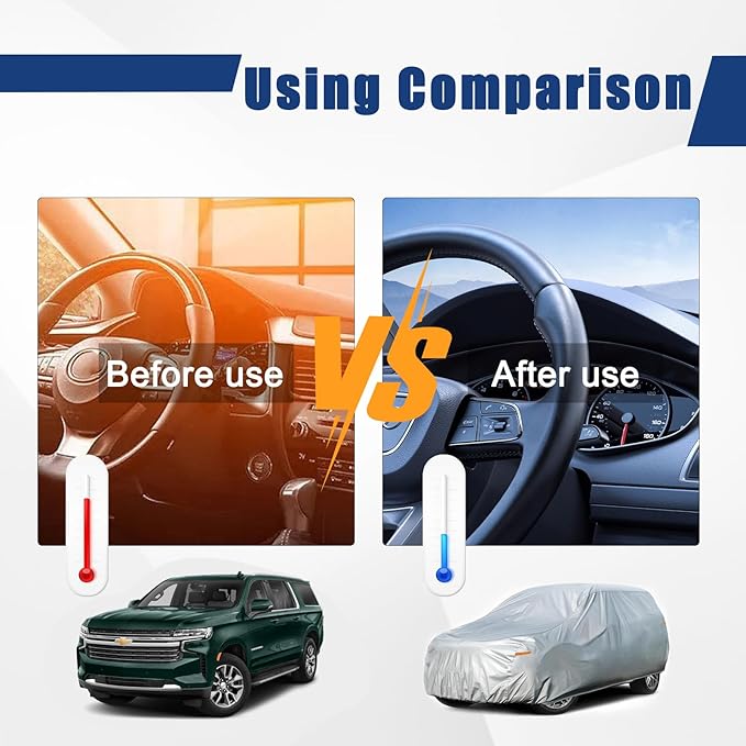 Kayme 6 Layers SUV Car Cover Custom Fit for Chevrolet Chevy Suburban (1973-2025) Waterproof All Weather for Automobiles, Outdoor Full Cover Rain Sun UV Protection.Silver