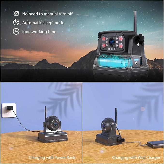 Magnetic Wireless Backup Camera: 10" HD 1080P DVR Monitor with 2 Rear View 2 Side View Cameras for Travel Trailer/Fifth Wheels/RV/Camper, Portable Rechargeable Battery BC104