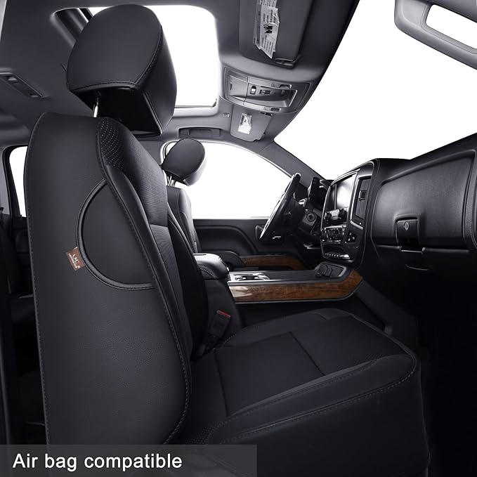 LUCKYMAN CLUB Front Seat Covers fit for Crew Cab/Extended Cab/Regular Cab of 2014-2018 Chevy Silverado Sierra 1500, 2015-2019 Silverado Sierra 2500 3500 (Black 2 pcs)