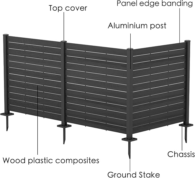 Kozyard 50" W x 48" H Outdoor Privacy Screens Aluminum Post, Air Conditioner Fence Panels, Pool Equipment Enclosure, Trash Can Screens Fence Kit for Outside Backyard Patio (Black/ 3 Panels)