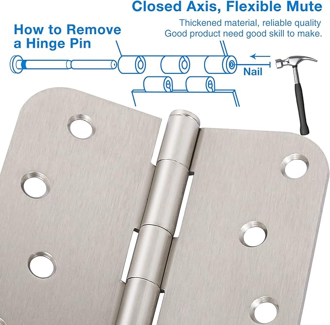 18 Pack 4 Inch Nickel Door Hinges Satin/Brushed Nickel Door Hinges 4 in x 4" Exterior Interior Door Hinge for Stardand Doors Stall,Front,Closet,Silver Residential Hinge Iron Bifold Door Hinge