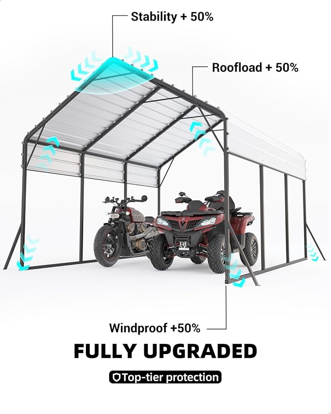 13'x16'x11' Metal Carport, Steel Heavy Duty Car Ports for All-Weather, for Cars, Motorcycles, ATV, or Boats, N.W. 500 Lbs