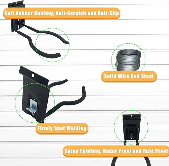 Adjustable Slatwall Hooks, Lockable Slatwall Weedeater Hanger, String Trimmer Hanger, Power Tool Hanger for slatwall Accessories, Utility Hooks for Garage Storage 8"" 4 Pcs, Black