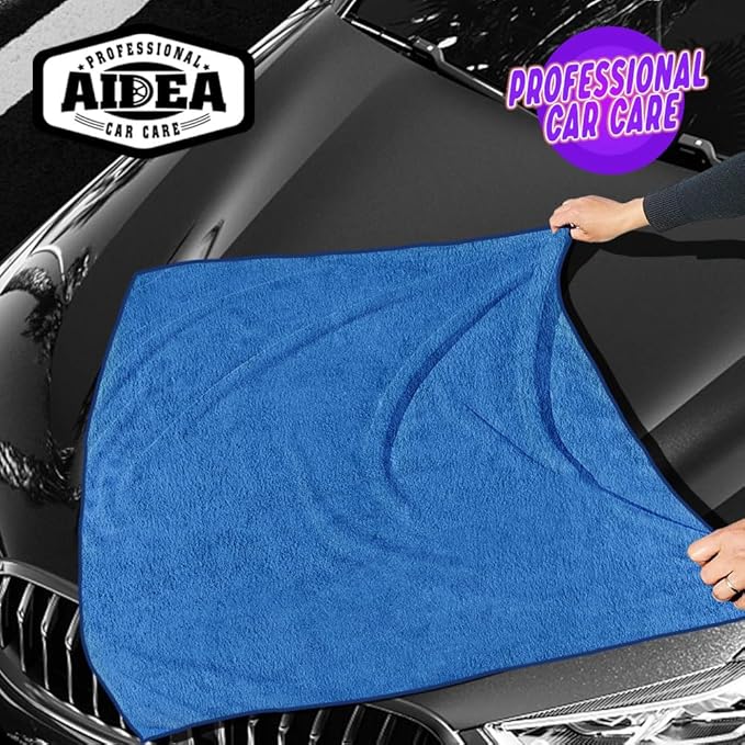 AIDEA Microfiber Towels for Cars-2PK, Large Professional Car Drying Towel, Scratch-Free & Absorbent Drying Towel for Cars, SUVs, RVs, Trucks, and Boats, 24inx 31in, Blue