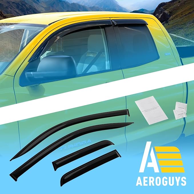 Extra Durable Window Deflectors Tape-On Window Visors Rain Guards Fit for Toyota Tundra 2007-2021 Double Cab, Sun Visors, Wind Vent for Shades, Exterior Car Accessories - 4pcs. AG0293