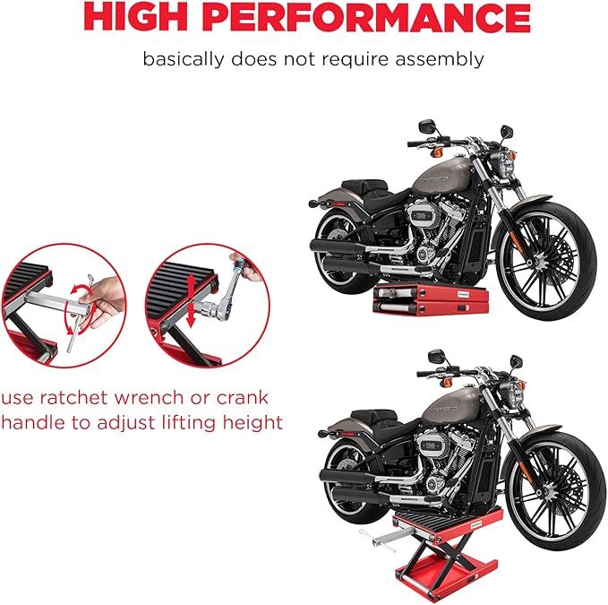 CXRCY 1200 LBS Motorcycle Lift Scissor Jack Upgraded Dirt Bike ATV Steel Motorcycle Hoist Stand with Ratchet Wrench,Crank Handle,Thickened Rubber Pad,Wide Deck