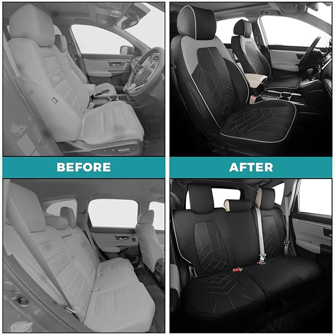 for Honda CRV Seat Covers Custom Fit 2017-2022 EXL EX LX Sport,Touring,Hybrid - Luxury Waterproof Leather Car Seat Covers Full Set - BlackGrey