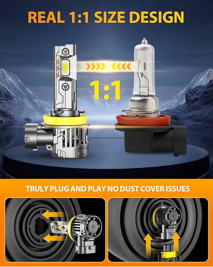 FAHREN 𝟐𝟎𝟐𝟓 𝐔𝐩𝐠𝐫𝐚𝐝𝐞𝐝 H11 9005 LED Bulbs Combo, 𝟖𝟎𝟎𝟎𝟎𝐋𝐌 𝟏𝟐𝟎𝟎% Super Bright, 1:1 Mini Size H11 9005 Light Bulbs, 6500K Cool White, Canbus Ready, Plug & Play Fog Bulbs, Pack of 4