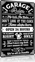 Gifts for Men Dad Husband Funny Garage Rules My Tools My Rules Tin Sign Vintage Metal Wall Art for Garage Workshop Man Cave Decor 8x12 Inch (3705)