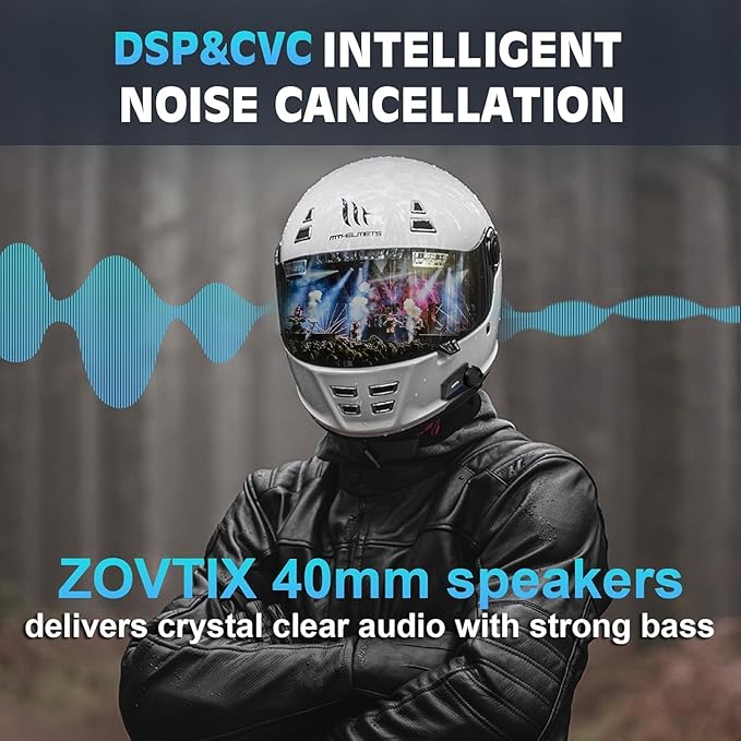 Motorcycle Helmet Headsets, 2 Riders 500M Helmet Communication System S2 Motorcycle Intercom Headset with DSP&CVC Noise Cancellation/HiFi Sound/IP67 Waterproof/Wake up Siri - Single Pack
