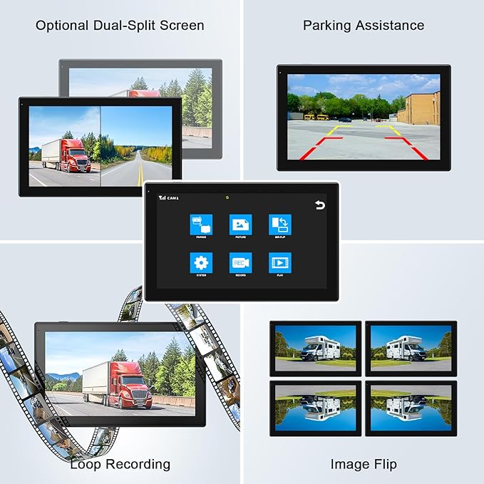 Fookoo 2 Magnetic Solar Wireless Backup Camera 10.1" IPS Touchscreen Monitor 1 Min DIY Install Portable Scratch-Proof No Drilling HD 1080P DVR Rechargeable Night Vision for RV Truck Camper - DCM102