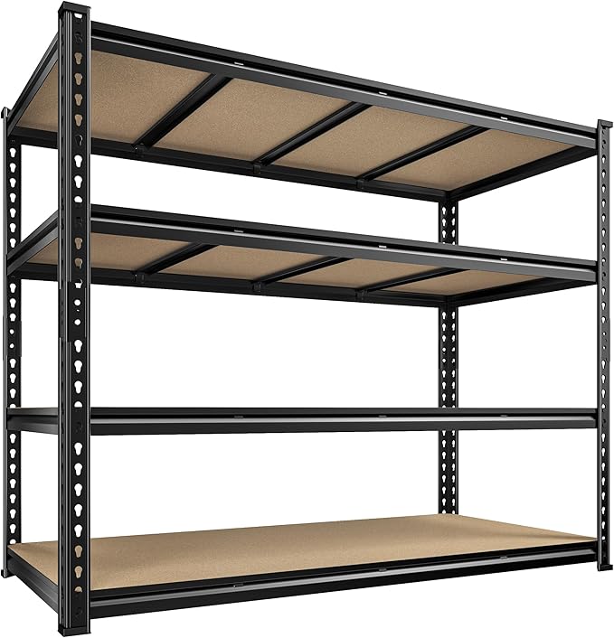 55" W Storage Shelves, 2040LBS Garage Shelving Heavy Duty, 4-Tier Heavy Duty Shelving, Adjustable Metal Shelving Unit for Garage, Warehouse, Pantry, Kitchen, 55" W × 24" D × 60" H, Black