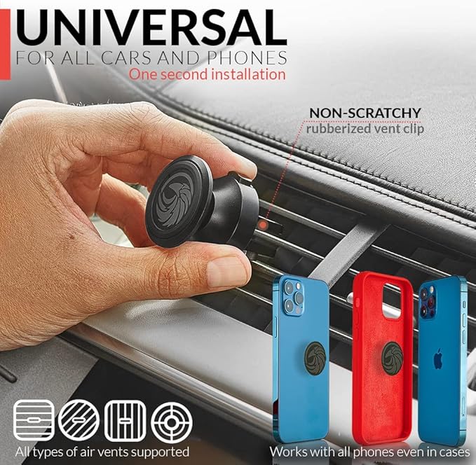 New 2025 Magnetic Cell Phone Holder for Car Vent【 All-Metal 】- for Any Smartphone (iPhone, Android, GPS) | Stylish All-Metal One-Hand & One-Sec Phone Mount for Car, +100 to Safeness & Comfort