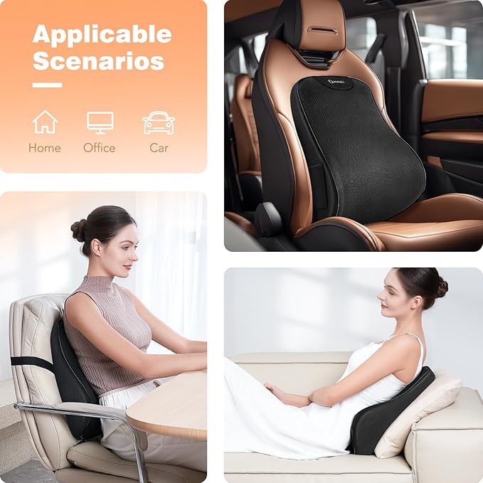 Lumbar Support Pillow for Office Chair, Back Support Pillow for Car, Recliner & Bed, Memory Foam Lower Back Cushion for Pain Relief & Improve Posture, Mesh Cover, Adjustable Straps, Gifts