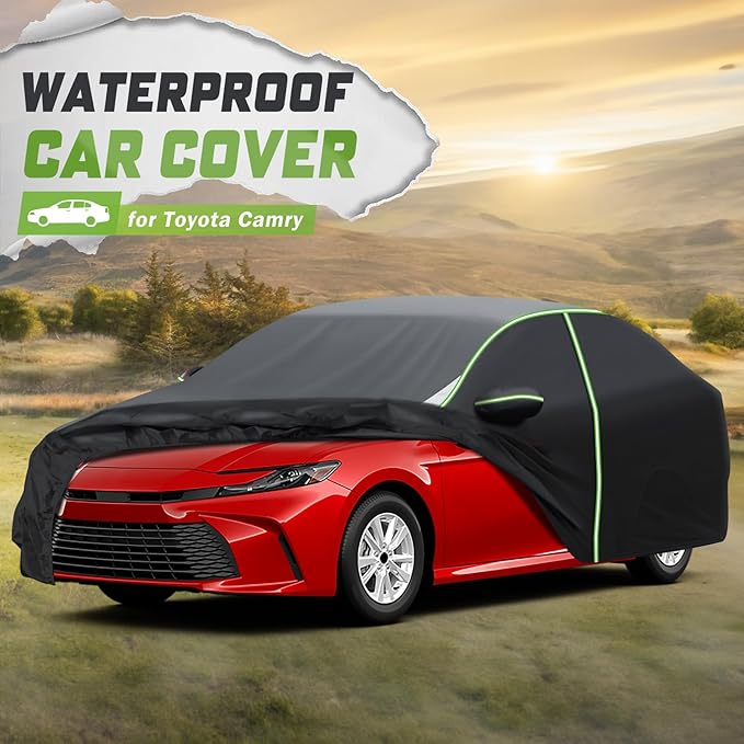 Mixsuper Liner Car Cover for Toyota Camry 1987-2025, 7 Layers Waterproof Car Cover Accessories for Camry with Zipper Door, Windproof Straps, Reflective Strips, Anti-UV, All Weather