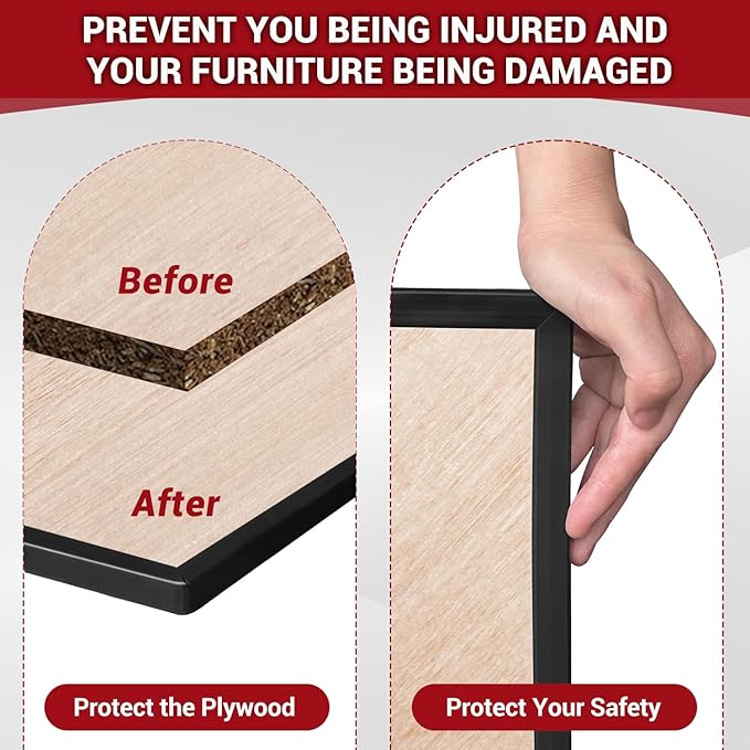 Rubber Edge Trim, 5/8" Self Adhesive Flexible U Channel Edge Protecter for Plywood, Tables, Desks, Cabinets, Counter Top, Wide U Shaped Edge Trim, Edge Banding, Black Color, 20Ft