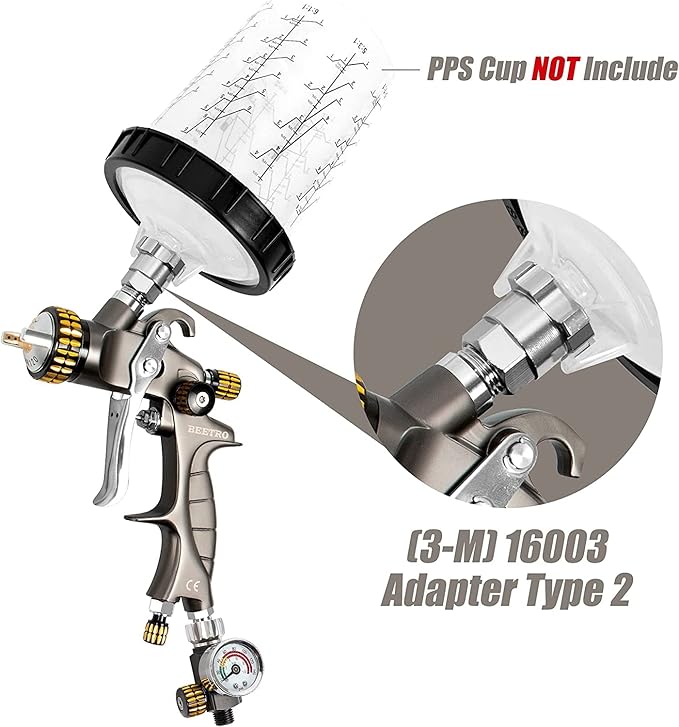 BEETRO HVLP Air Spray Gun, 1000ml Capacity 14.3CFM 29-32psi 1.4mm/1.8mm Nozzles Stainless Steel with Type 2 Adapter Air Control Valve and Filter Professional Gravity Feed Sprayer Automotive