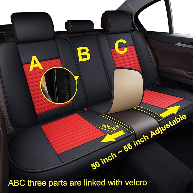 LINGVIDO Car Seat Covers, Breathable and Waterproof Faux Leather Automotive Seat Covers for Cars SUV Truck Sedan,Universal Anti-Slip Seat Cover with Backrest (Full Seat, Red+Black)
