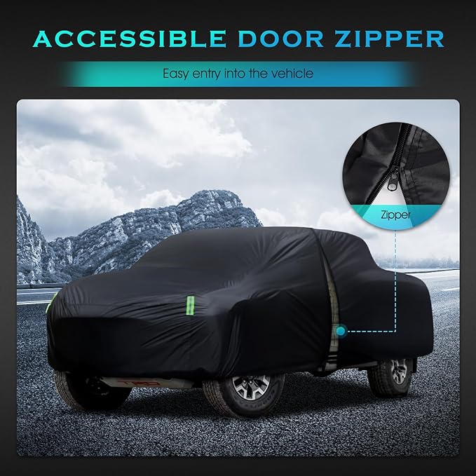 Car Cover Waterproof All Weather Full Outdoor Pickup Truck Cover Rain UV Protection, Size T1 Universal Fit for Ford Ranger/F150 Chevy C10 S10,Nissan Frontier,ect.(Fit Truck Length UP to 220inch)