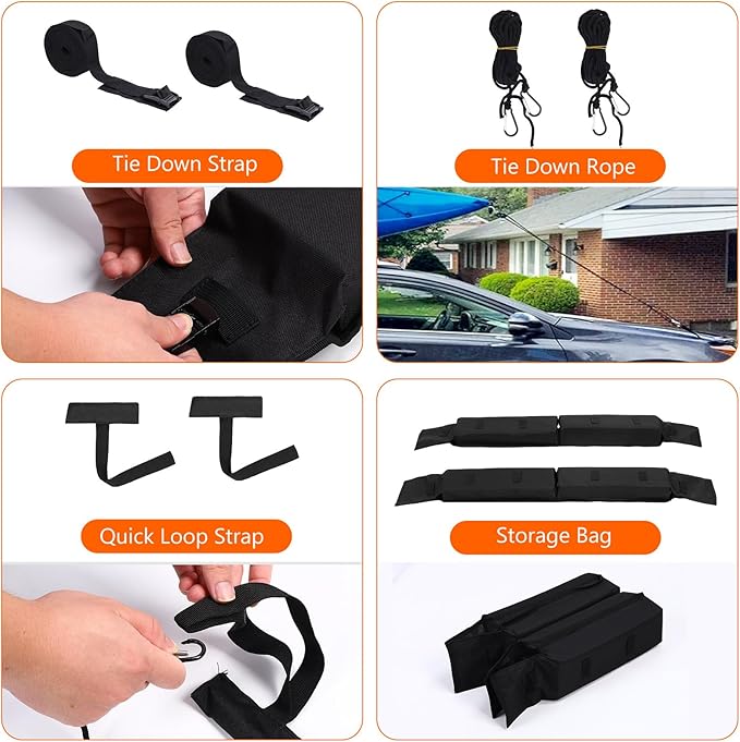 Car Soft Roof Rack Black 600D Oxford Cloth EVA Foam Anti Slip Bottom Universal Soft Roof Rack Pads for Kayak Surfboard