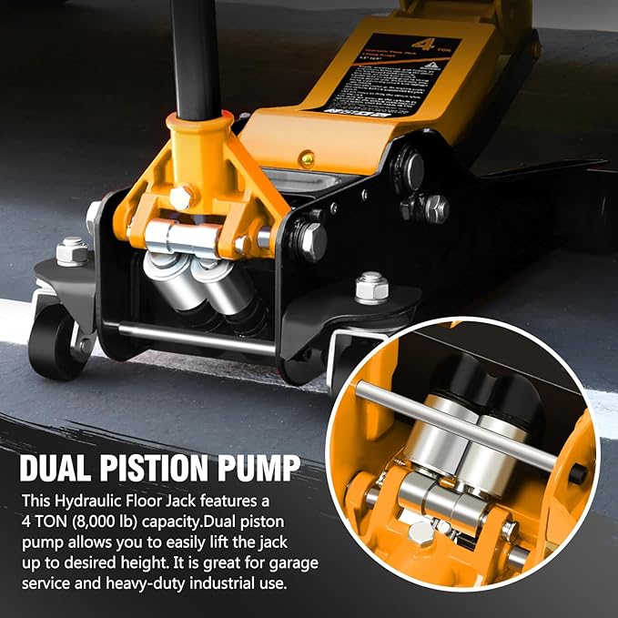 DNA MOTORING Low Profile Hydraulic Trolley Service/Floor Jack, 4 Ton (8000 lbs) Capacity, Lifting Range 4.5"-20", Orange, TOOLS-00307-OG