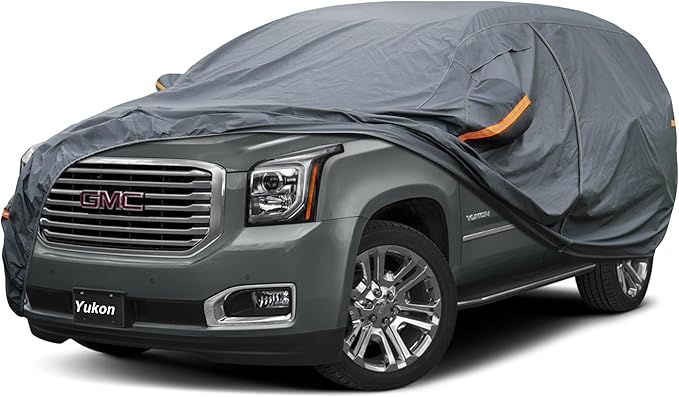 Premium Car Cover Custom Fit GMC Yukon XL (2000-2025), 16 Layers Heavy Duty Car Cover Waterproof All Weather with Zipper Door for Sun Rain Snow Dust Uv Protection